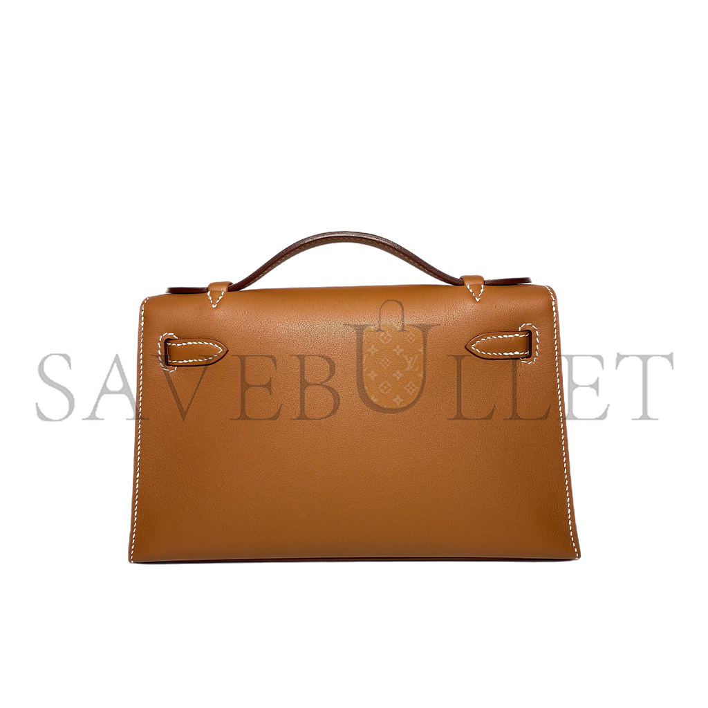 HERMES MASTER KELLY POCHETTE GOLD SWIFT PALLADIUM HARDWARE (22*14*7cm) 